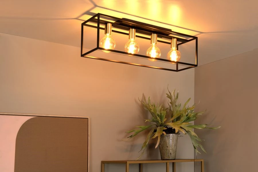 Lucide RUBEN - Flush ceiling light - 4xE27 - Black - atmosphere 1